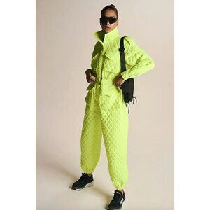 NORMA KAMALI Quilted Oversized Turtleneck Cargo Jumpsuit Highlighter Womens Size